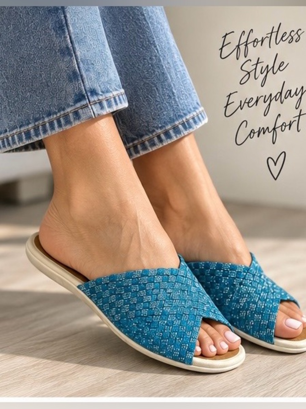Bernie Mev. Bon Bon Slide Sandals Turquoise Shimmer Memory Foam